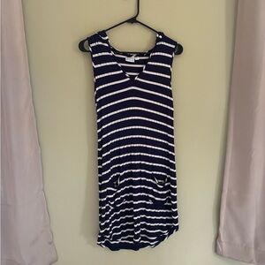 Striped Navy and White Sleeveless Mini Dress